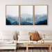 SIGNWIN 3 Piece Framed Canvas Wall Art Blue Watercolor Abstract Mountains Nature Painting Prints Minimalist Modern Home Artwork Decoration 