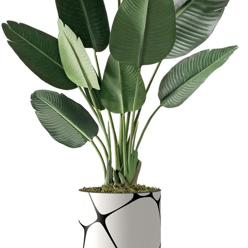Artificial Tree in Geometric Pattern Planter, Fake Bird of Paradise Silk Tree, Artificial Plant for shops Indoor and Outdoor Home Decoration