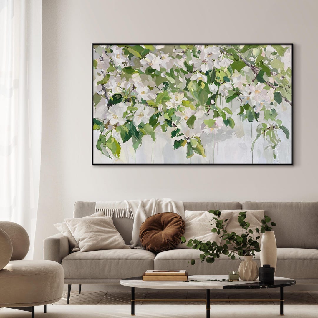 Extra Large Framed Wall Art Print Abstract Green Blooming Flower ...
