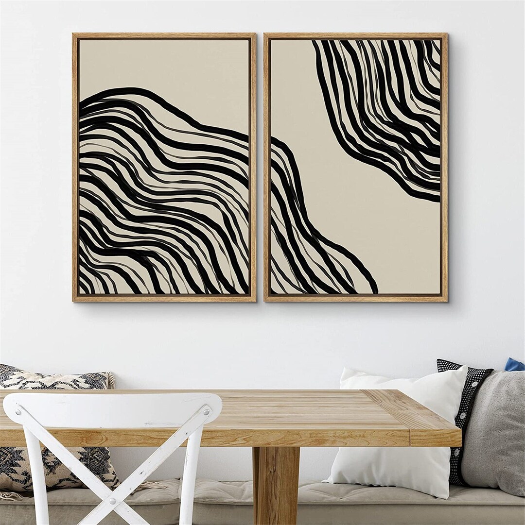 SIGNWIN 2 Piece Framed Canvas Wall Art Dark Geometric Spiral Wave ...