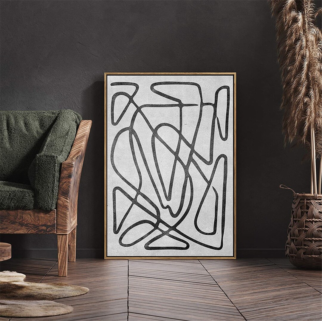 SIGNWIN Framed Canvas Wall Art Grey Black and White Twisting Abstract ...