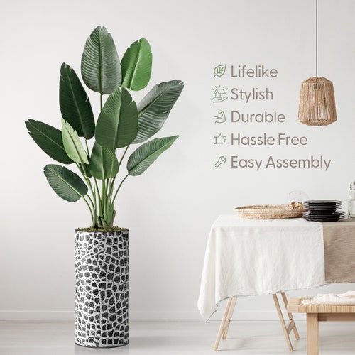 Artificial shops Tree in Modern Planter, Fake Bird of Paradise Silk Tree, Artificial Plant for Indoor and Outdoor Home Decoration