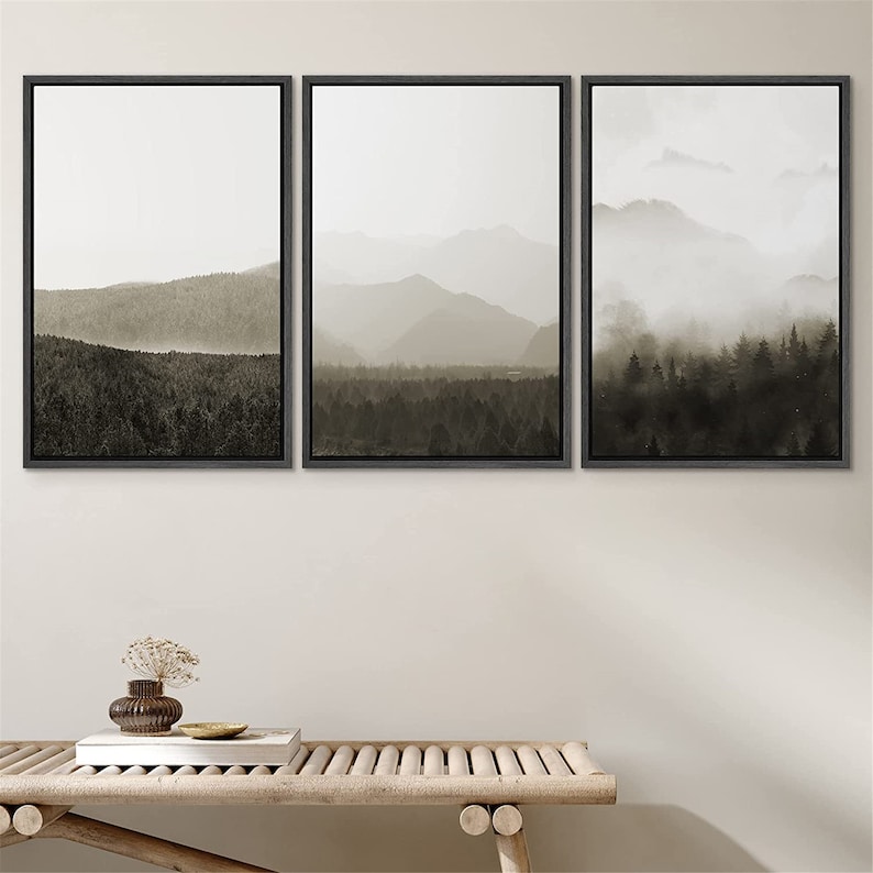 signwin 3 Piece Framed Canvas Wall Art Forest Mountain Nature Landscape Photography Print Modern Art Decor for Living Room m12
