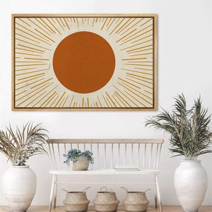 SIGNWIN 3 Piece Framed Canvas Wall Art Sun with Rays Prints Mid Century Modern Home Artwork Neutral Boho Decor for Bedroom image 3