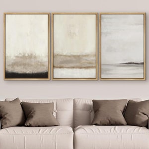 SIGNWIN 3 Piece Framed Canvas Print Wall Art Gray Tan Paint Stroke Abstract Landscape Modern Art Minimalist Boho Decor image 4