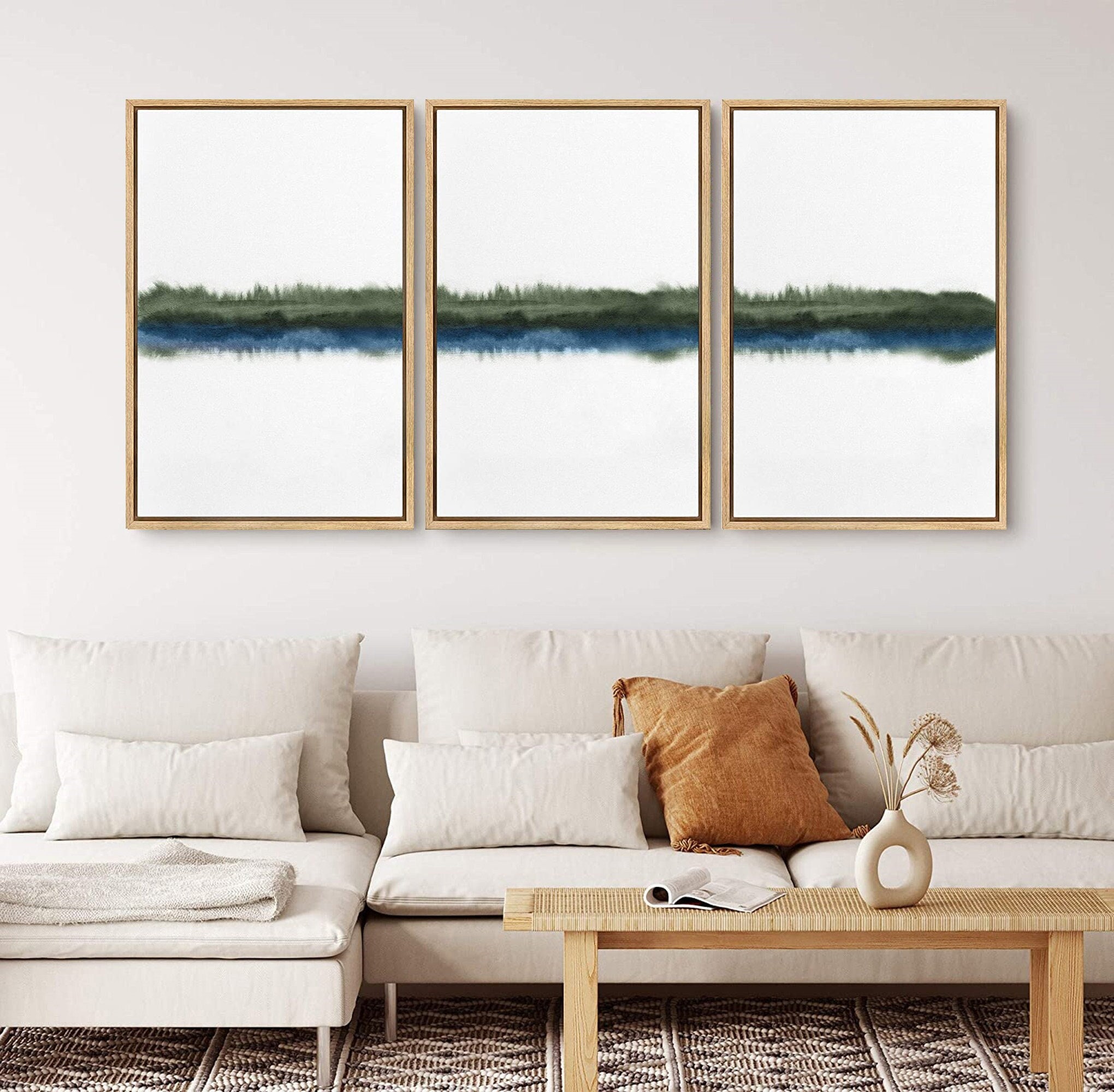 SIGNWIN 3 Piece Framed Canvas Wall Art Watercolor Abstract Mountains Nature Painting Prints Minimalist Modern Home Artwork Decoration