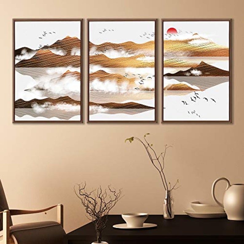 Signwin 3 Piece Framed Canvas Wall Art Abstract Mountain Etsy