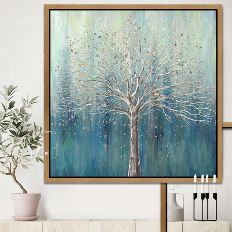 Signwin Framed Canvas Wall Art Gold Trees and Colorful Etsy