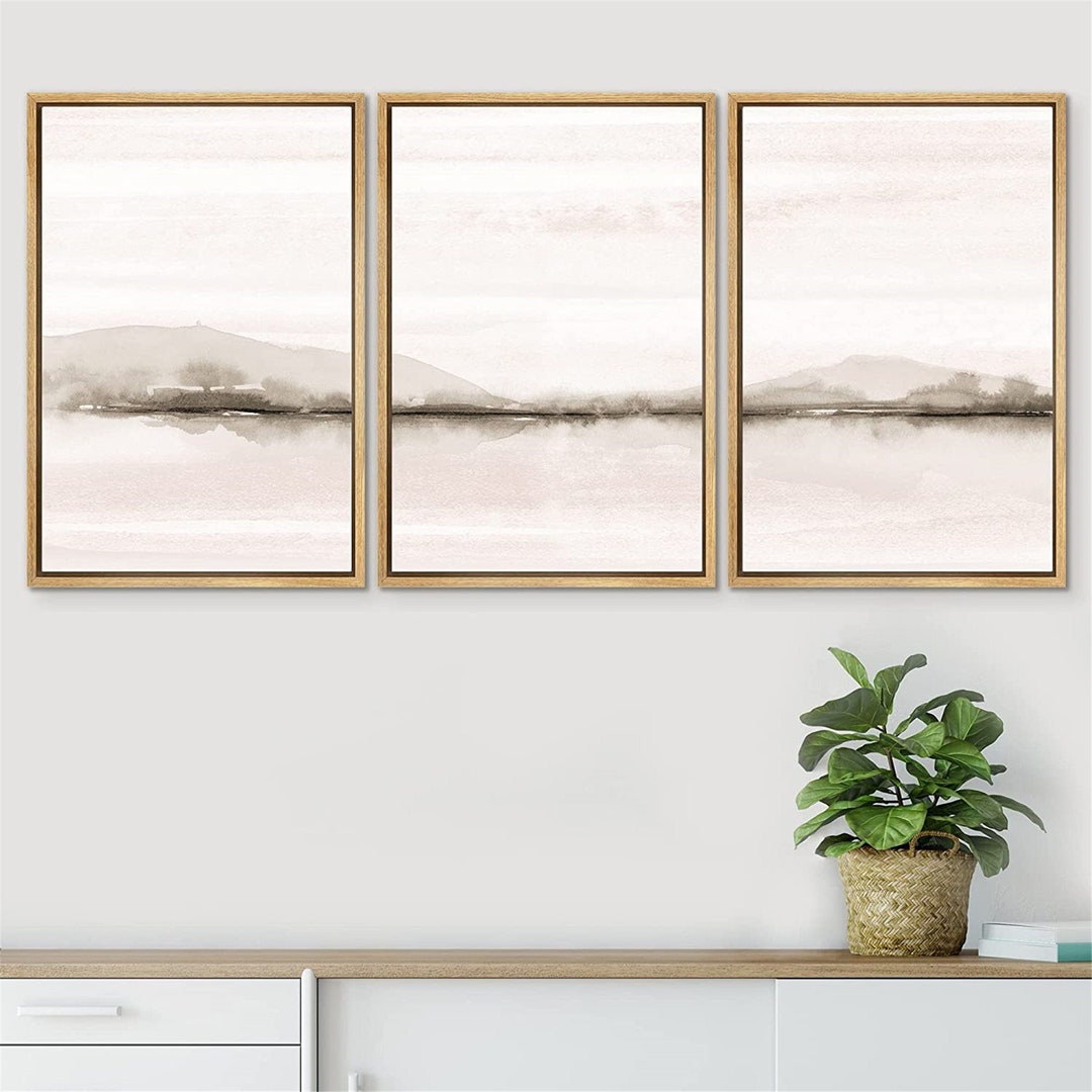 SIGNWIN 3 Piece Framed Canvas Wall Art Watercolor Abstract Mountains