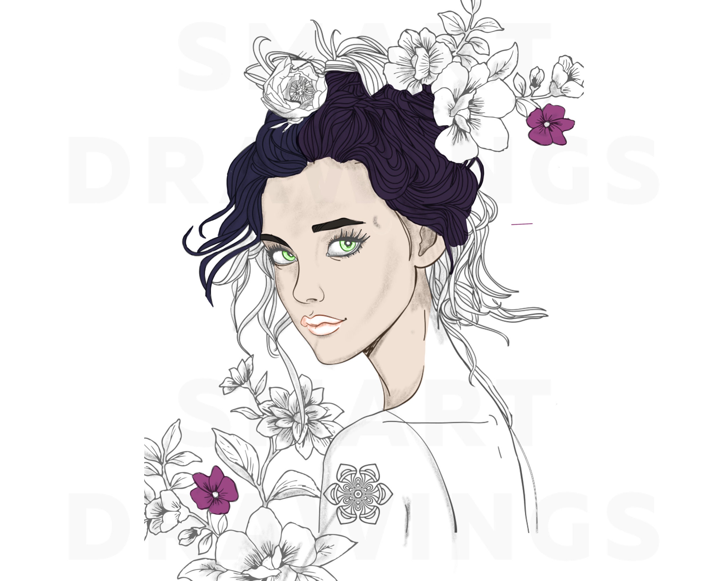 Printable coloring pages adult Coloring book with women from | Etsy