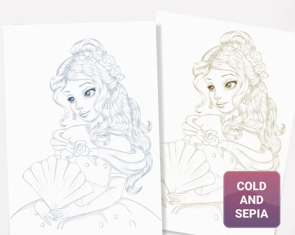 Printable coloring book with princess PDF coloring page | Etsy