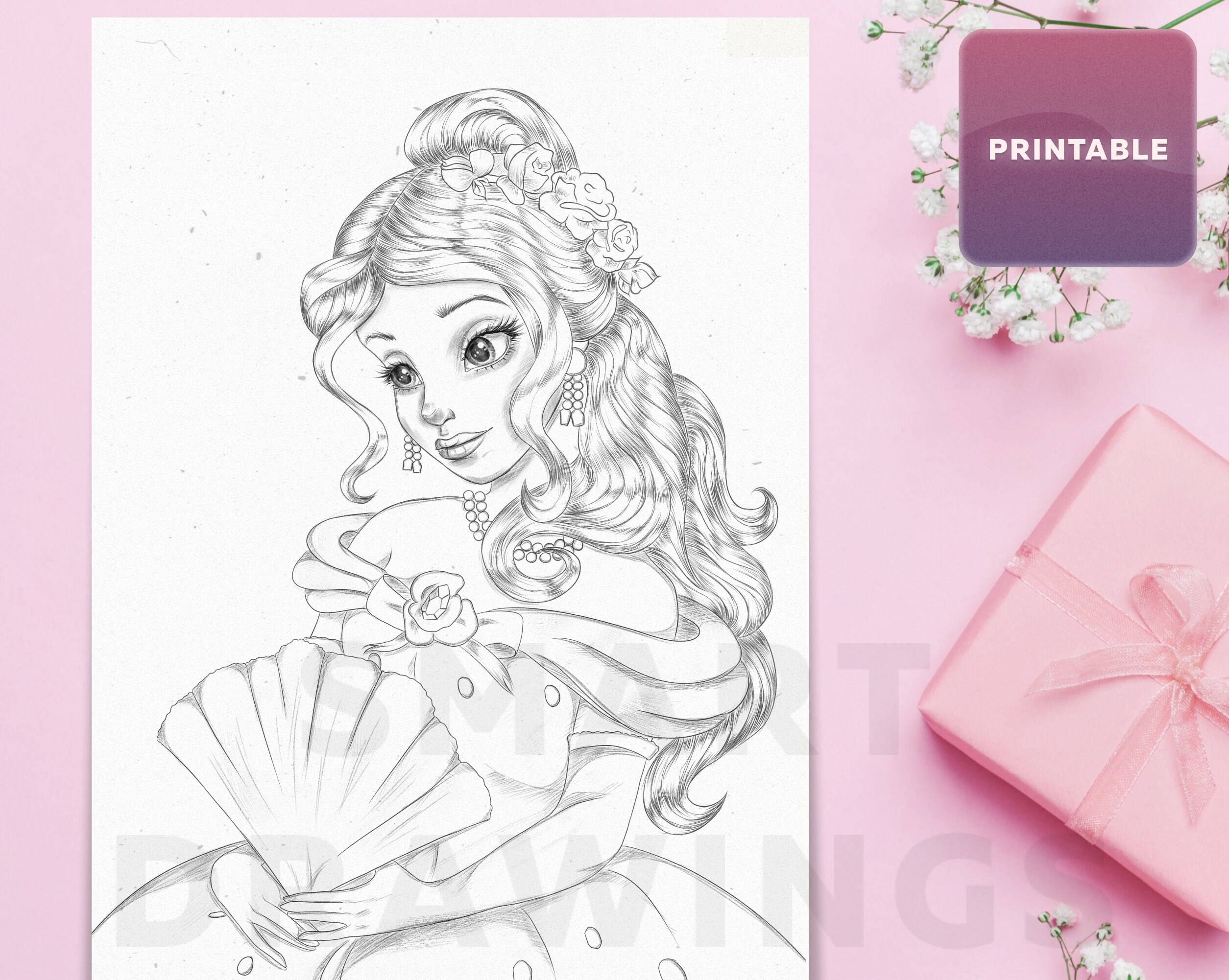 Download Printable Coloring Book With Princess Pdf Coloring Page Etsy