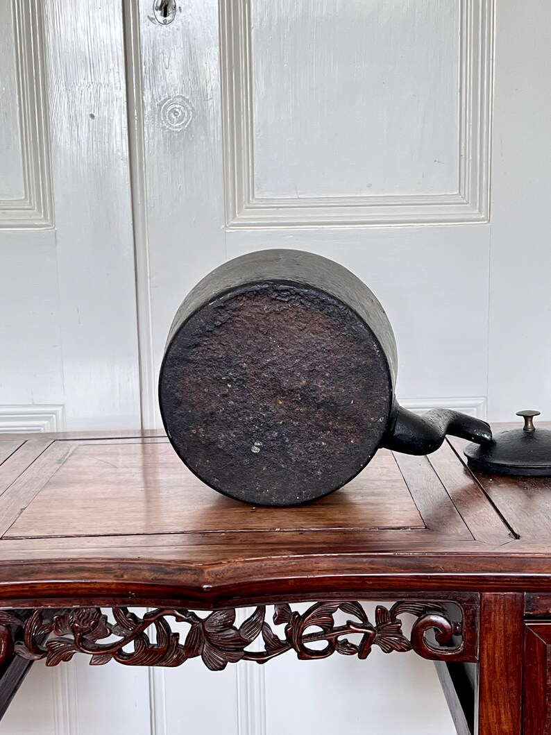 Antique Large English Black Cast Iron Kettle Bronze Finial Etsy