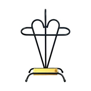 1950s French Art Deco Umbrella Stand: Black Lacquered Metal, Yellow Drip Tray