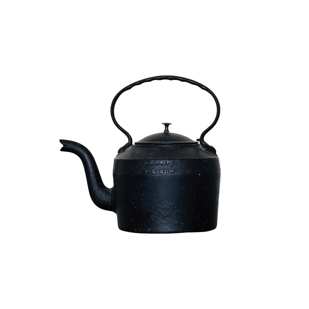 Antique Large English Black Cast Iron Kettle Bronze Finial Etsy
