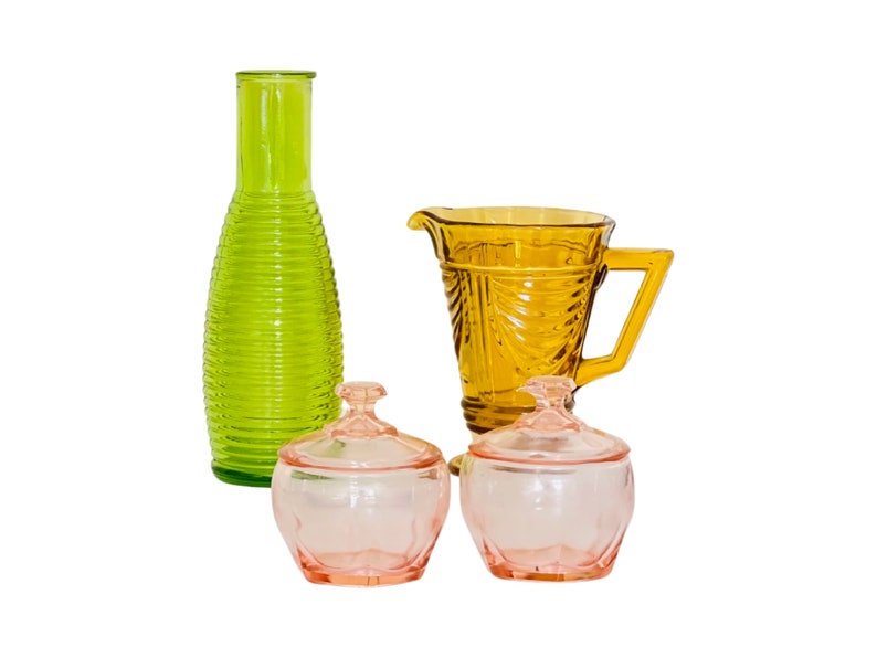 Art Deco Rosé Glass Candy Jars With Lids / Pink Glass Storage Jars With