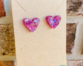 Glitter earrings, Valentines earrings, Lightweight earrings, colorful earrings, holiday earrings, stud earrings, gift for her, valentines