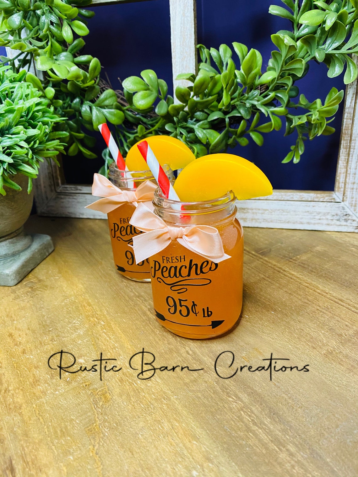 Faux Peach Drink Peach Decor Mini Mason Jar Tiered Tray Etsy