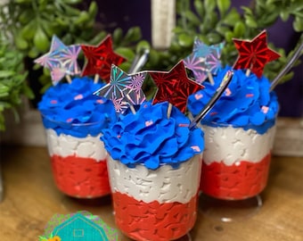 Red white and blue dessert, faux dessert, faux mini mug, Patriotic mini mug, gift for mom, coffee bar decor, holiday decor, patriotic decor
