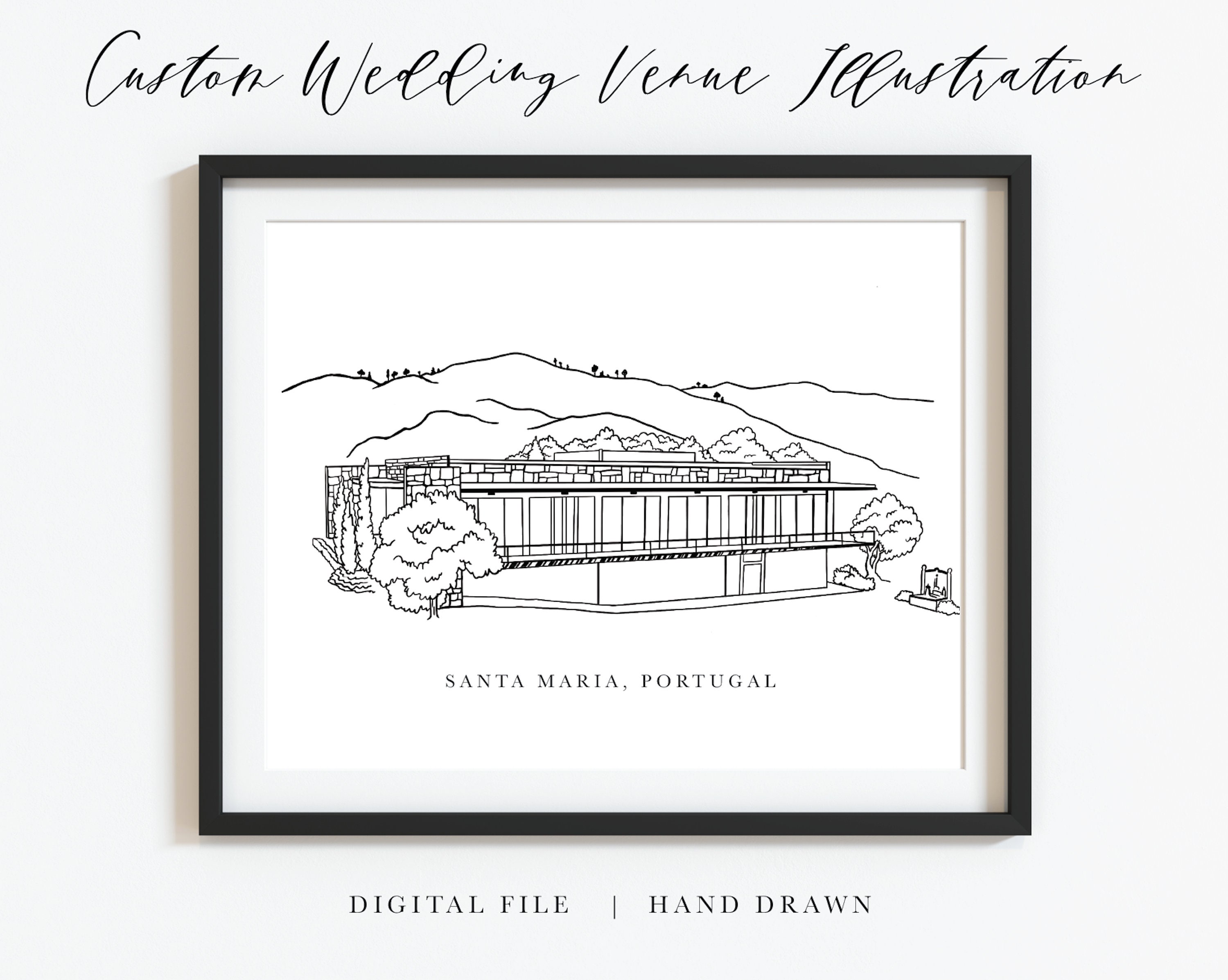 CUSTOM WEDDING VENUE Illustration Digital File, Hand Drawn, for Wedding ...
