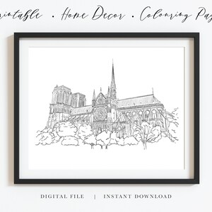 NOTRE DAME CATHEDRAL, Notre Dame, Paris, France, Church, digital illustration, home decor, colouring page, Paris church, cathedral, Wedding