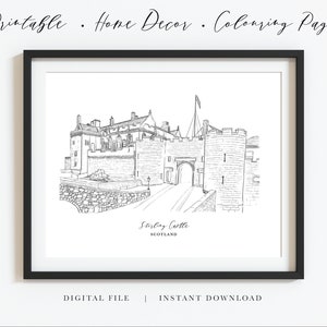 STIRLING CASTLE, SCOTLAND, Scotland castle, Scottish Castle, Digital illustration, instant download, home decor, colouring page, Scotland