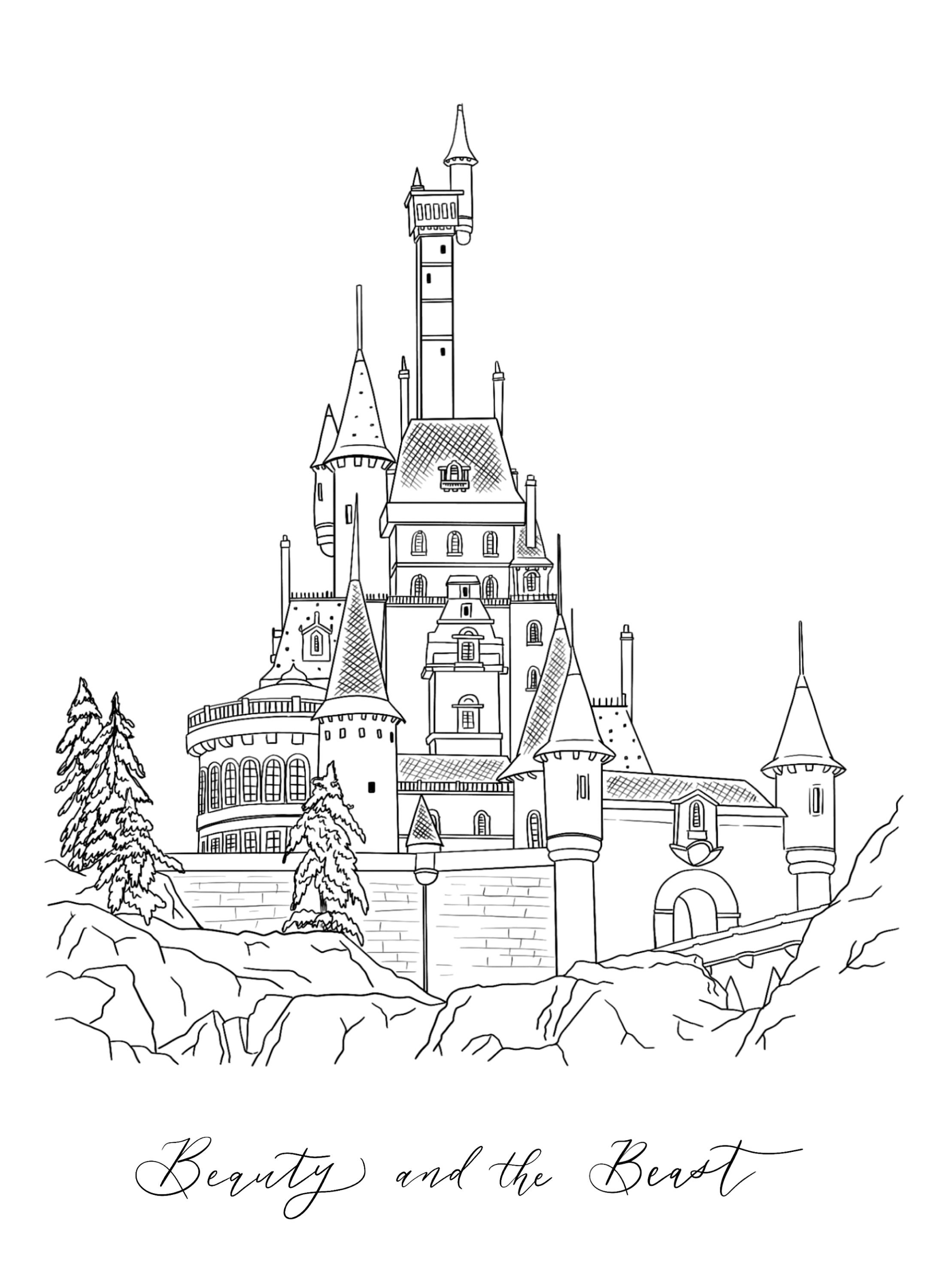 BEAUTY and BEAST CASTLE Emma Watson Disney Hand Drawn | Etsy