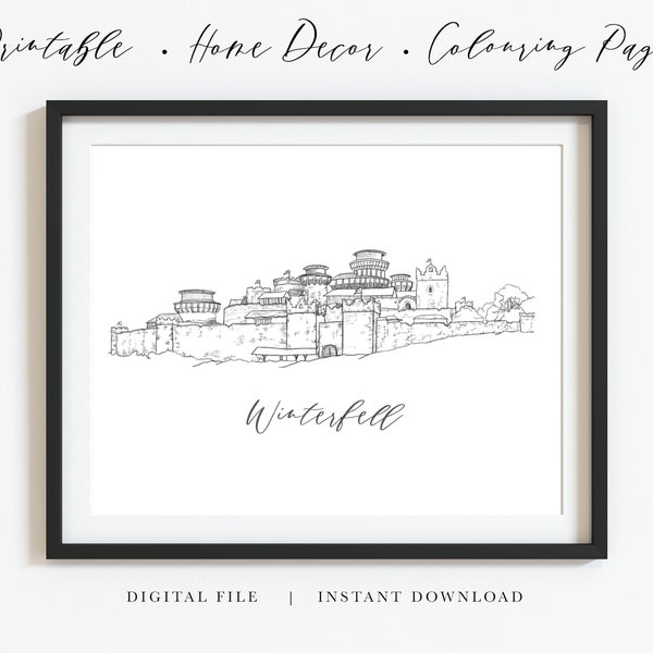 WINTERFELL, Game of Thrones, Jon Snow, Arya Stark, Fantasy - Digital illustration - instant download, home decor, colouring page, GoT