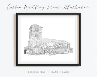 CUSTOM WEDDING VENUE Illustration - digital file, hand drawn, for wedding stationery, for home decor, keepsake