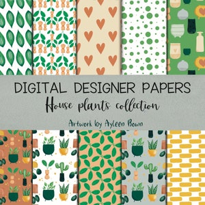 Digital Paper - house plants Scrapbook Paper - Seamless Patterns - Digital Background - Printable Paper Set - cactus plants