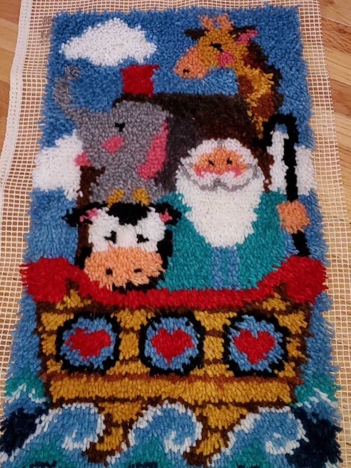 Completed Vintage Noah's ArkLatch Hook Decorative Rug Etsy