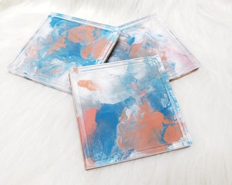 Rosey Blue / Homemade Resin Coasters /
