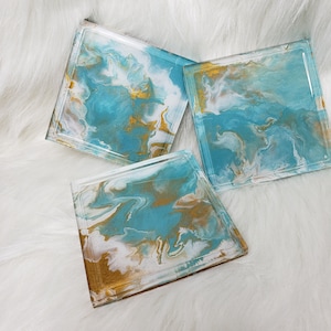 Teal and Gold / Homemade Resin Coasters /