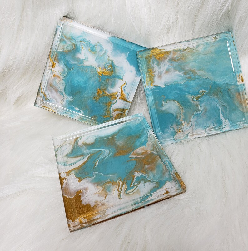 Teal and Gold / Homemade Resin Coasters / image 1