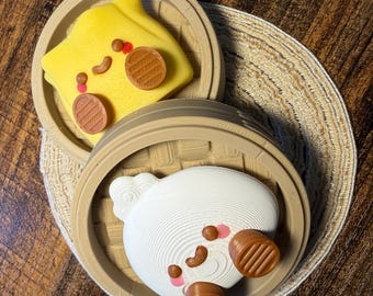 Kawaii Dim Sum Fidget Toy Set, 3D Printed Dumpling Clicker, Desk Decor