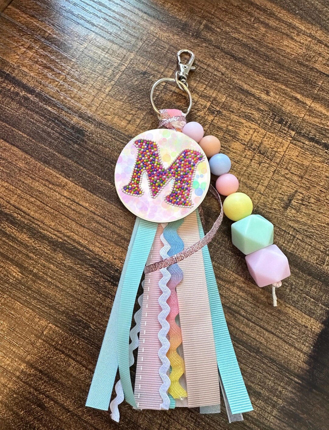 Keychains Custom Ribbons Personalized Initial Keychain: Pastel Beads & Ribbons - Custom Bag ...