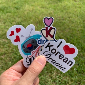 Set of 3 Sticker Love watching k-Drama stickers, k Drama, stickers, Korean drama sticker, I love K-drama, K-drama addict stickers,kdrama fan