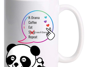 Kdrama coffee mug, panda coffee mug, Korean drama coffee mug, ceramic mug, sublimation coffee mug, 15oz coffee mug, k drama fan mug.