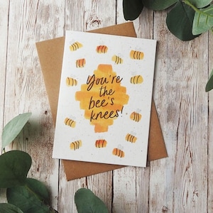 You're The Bee's Knees Card | Pack of 1 or 5 | Hand Painted Watercolour Calligraphy Design | A6 or A5 Blank Card | Eco Friendly Plastic Free