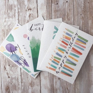 Happy Birthday Card Multipack | Pack of 5 or 10 | Hand Painted Watercolour | A6 Blank Cards | Eco Friendly Plastic Free Greetings Cards