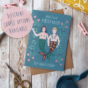 Biglietto "Tu due sirene l'uno per l'altro" / Biglietto di fidanzamento per matrimonio / Biglietto d'auguri A5 / Coppia gay Coppia interrazziale / Eco-friendly