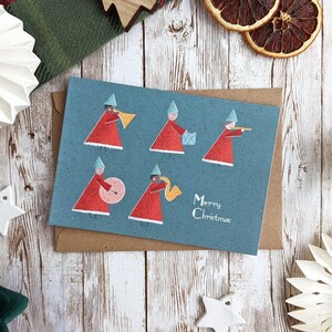 Biglietto di Natale della Banda Marciante degli Elfi / Biglietto di Natale con stampa retrò Midcentry / Buon Natale / Biglietto vuoto A6 o A5 / Ecologico
