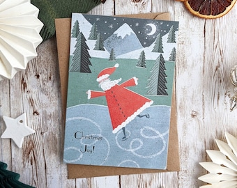 Ice Skating Santa Christmas Card | Christmas Joy | Father Christmas | A6 or A5 Blank Card | Eco Friendly