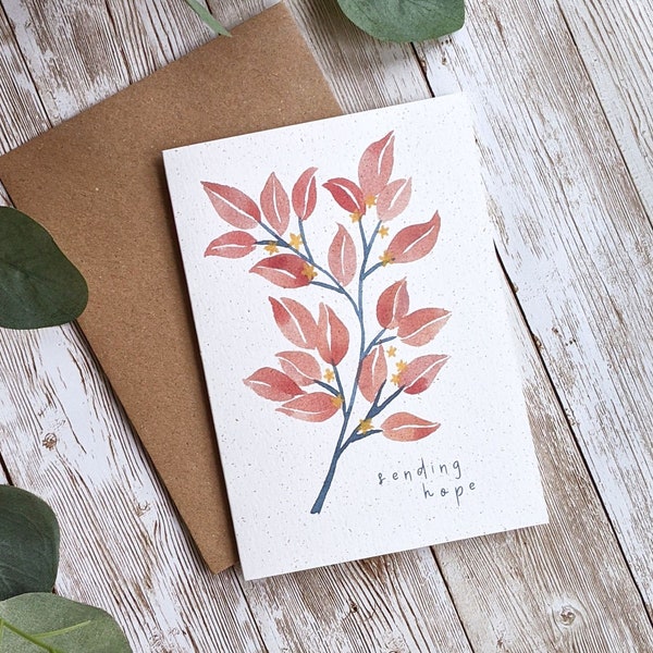 Sending Hope | Hand Painted Watercolour Leaves | A6 or A5 Blank Card | Eco Friendly Plastic Free Card