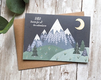 Thanks For All The Adventures | Father's Day Card | Mountain Design | Card for Dad | A6 Blank Card | Eco Friendly Plastic Free