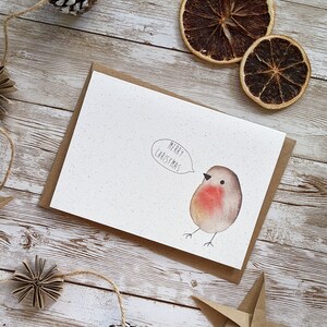 Joyeux Noël rouge-gorge | Aquarelle peinte à la main | Carte vierge A6 | Carte simple ou lot de 5 | Respectueux de l'environnement, sans plastique