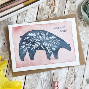 Mama Beer Moederdagkaart | Kaart voor mama | Handgeschilderd aquarelontwerp | A6 blanco kaart | Milieuvriendelijk, plasticvrij