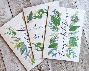 Watercolour Botanical Greetings Cards Multipack | Pack of 3 | Hand Painted Designs | A6 Blank Cards | Eco Friendly Sustainable