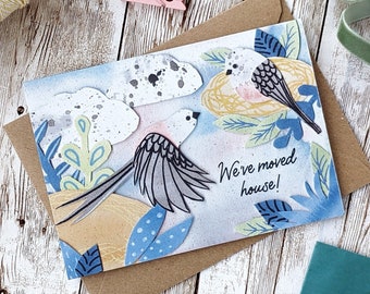 We've Moved House Personalised Cards | Collage Birds Card | Add Your Address | Eco Friendly Plastic Free Custom Moving Card
