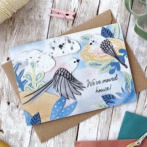 We zijn verhuisd gepersonaliseerde kaarten | Collage Vogels Kaart | Voeg uw adres toe | Eco-vriendelijke plastic gratis aangepaste bewegende kaart